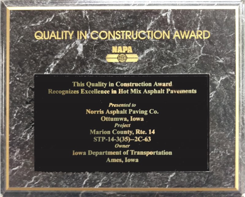 NAPA Quality in Construction Award